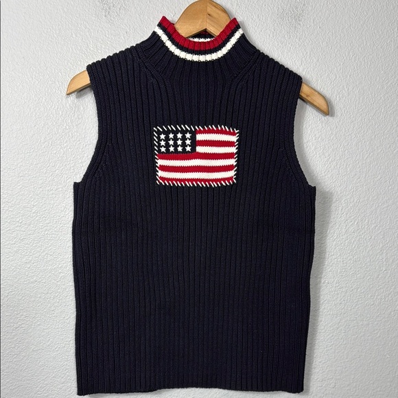Vintage 90s Casual Corner Sleeveless Sweater with American Flag - Picture 1 of 5